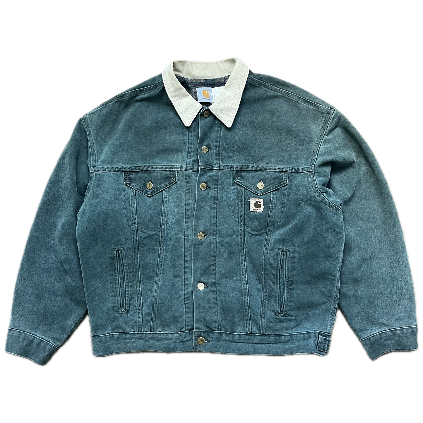 Vintage Carhartt Trucker Jacket Blanket Lined Hunter Emerald  Green - Size XL