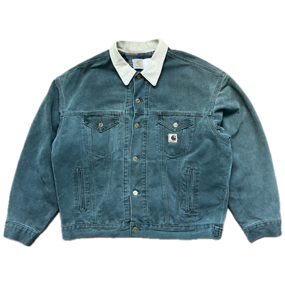 Vintage Carhartt Trucker Jacket Blanket Lined Hunter Emerald  Green - Size XL