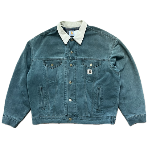 Vintage Carhartt Trucker Jacket Blanket Lined Hunter Emerald  Green - Size XL