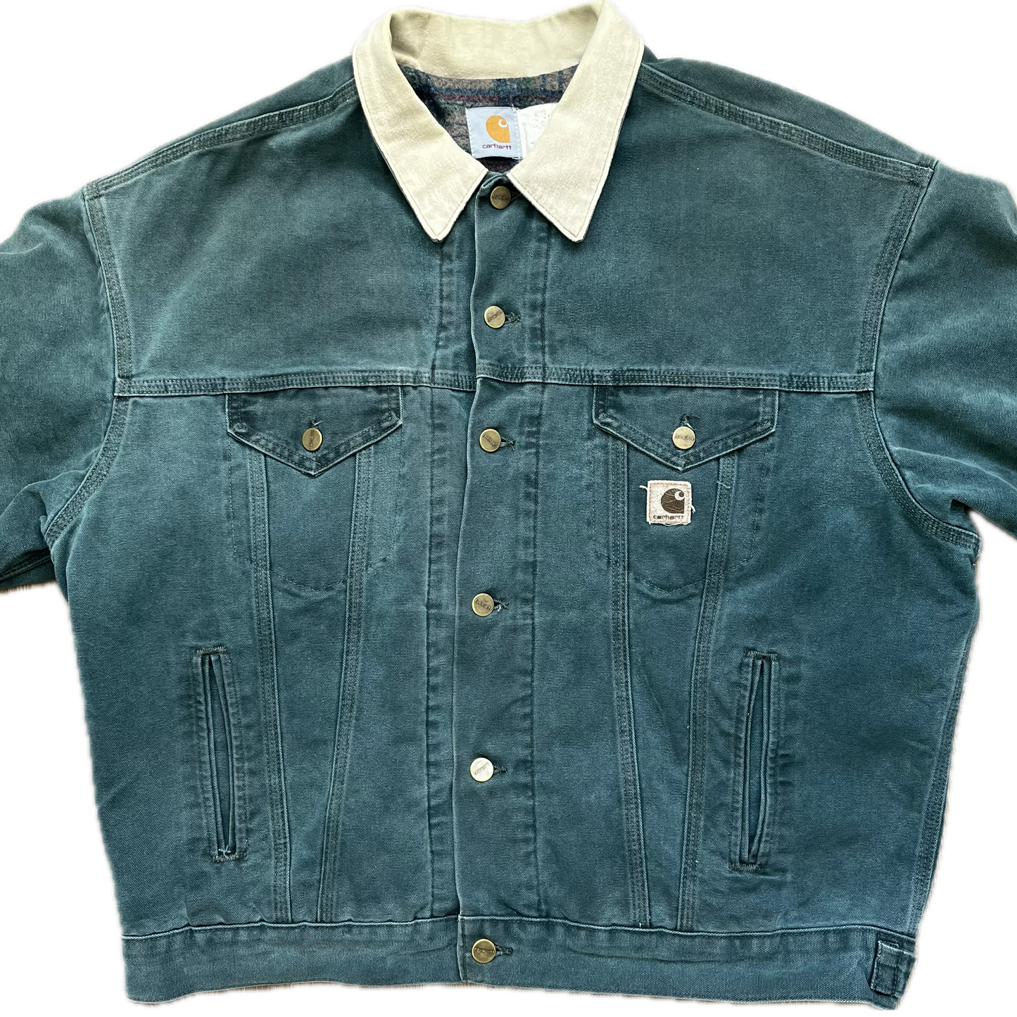 Vintage Carhartt Trucker Jacket Blanket Lined Hunter Emerald  Green - Size XL