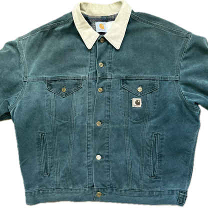 Vintage Carhartt Trucker Jacket Blanket Lined Hunter Emerald  Green - Size XL