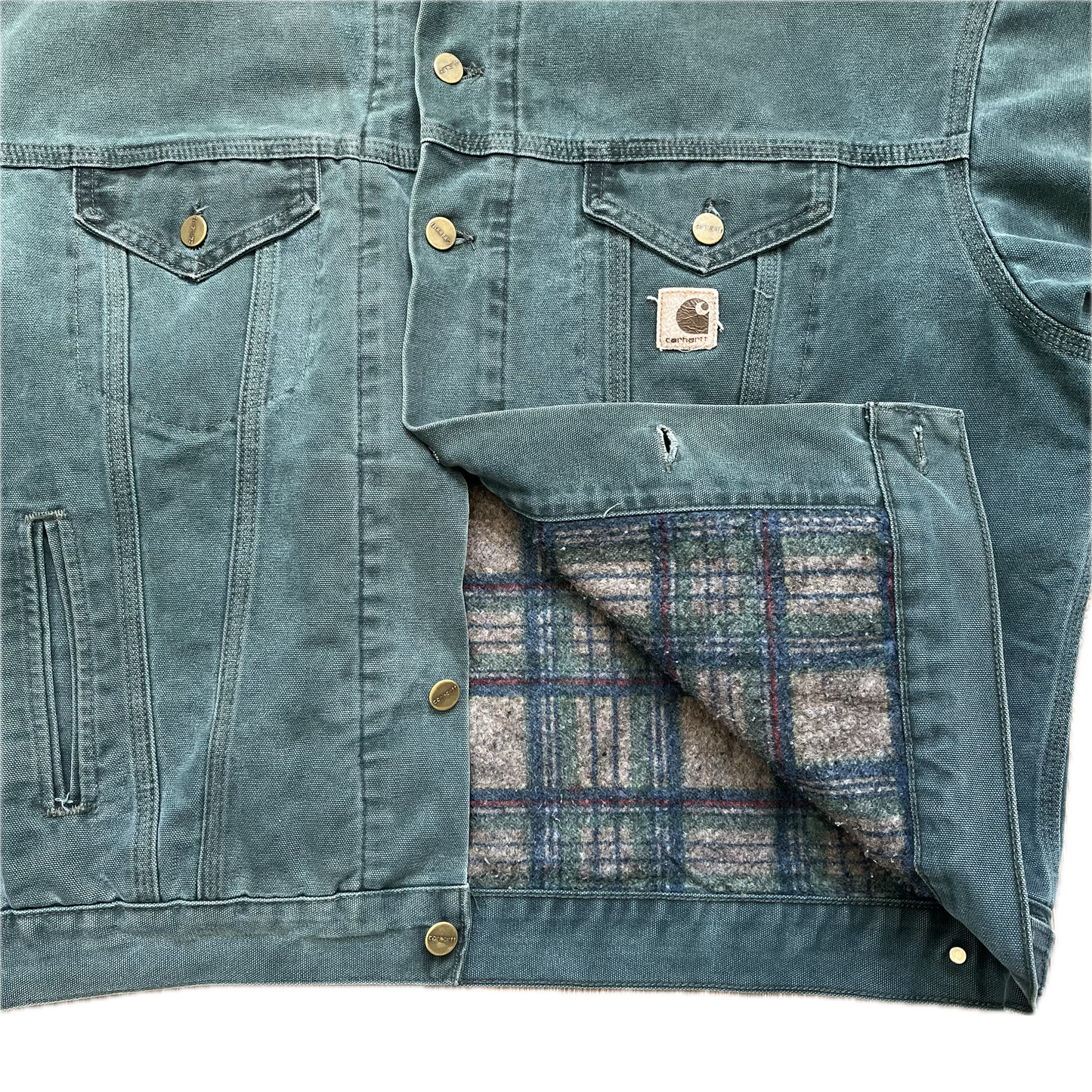 Vintage Carhartt Trucker Jacket Blanket Lined Hunter Emerald  Green - Size XL