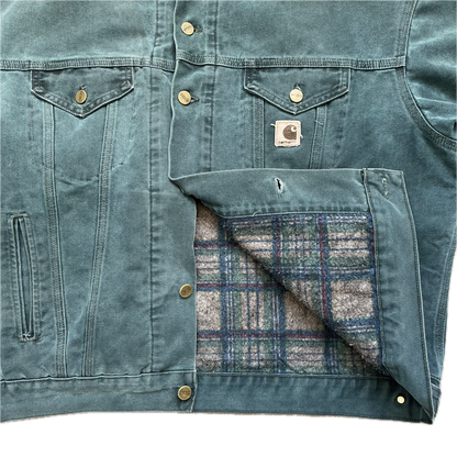 Vintage Carhartt Trucker Jacket Blanket Lined Hunter Emerald  Green - Size XL